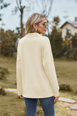 Collared Neck Cable-Knit Long Sleeve Blouse - Flyclothing LLC