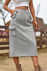 Drawstring Waist Slit Denim Skirt - Flyclothing LLC