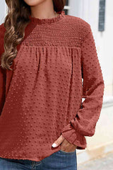 Smocked Mock Neck Swiss Dot Top - Flyclothing LLC