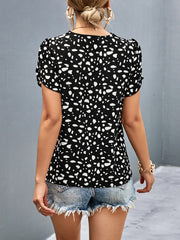 Animal Print V-Neck Petal Sleeve Blouse - Flyclothing LLC