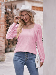 Eyelet Square Neck Puff Sleeve Blouse - Flyclothing LLC