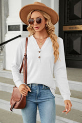 V-Neck Long Sleeve Blouse - Flyclothing LLC