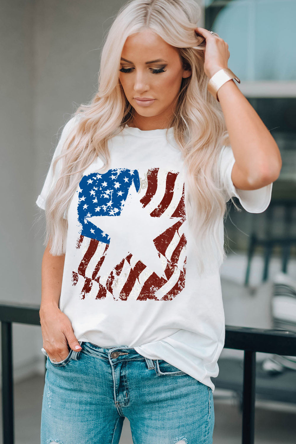 US Flag Graphic Round Neck Tee - Flyclothing LLC