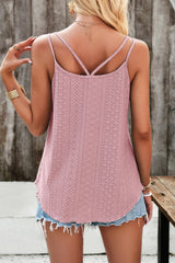 Eyelet V-Neck Double Strap Cami - Flyclothing LLC