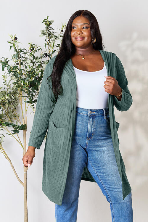 Basic Bae Full Size Ribbed Open Front Long Sleeve Cardigan - Flyclothing LLC