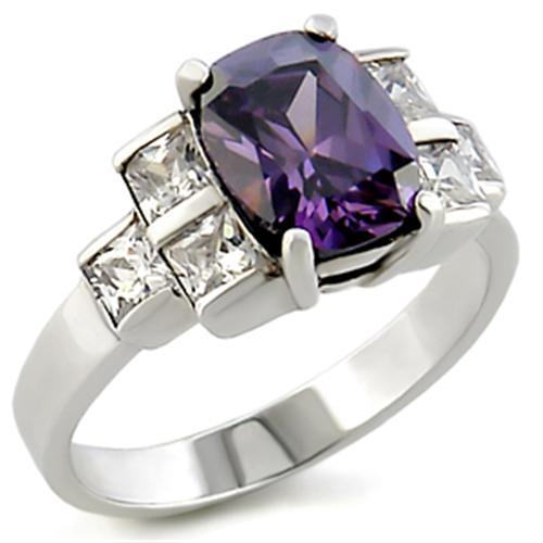 Alamode High-Polished 925 Sterling Silver Ring with AAA Grade CZ in Amethyst - Alamode