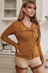 Collared Neck Long Sleeve Jacket - Flyclothing LLC