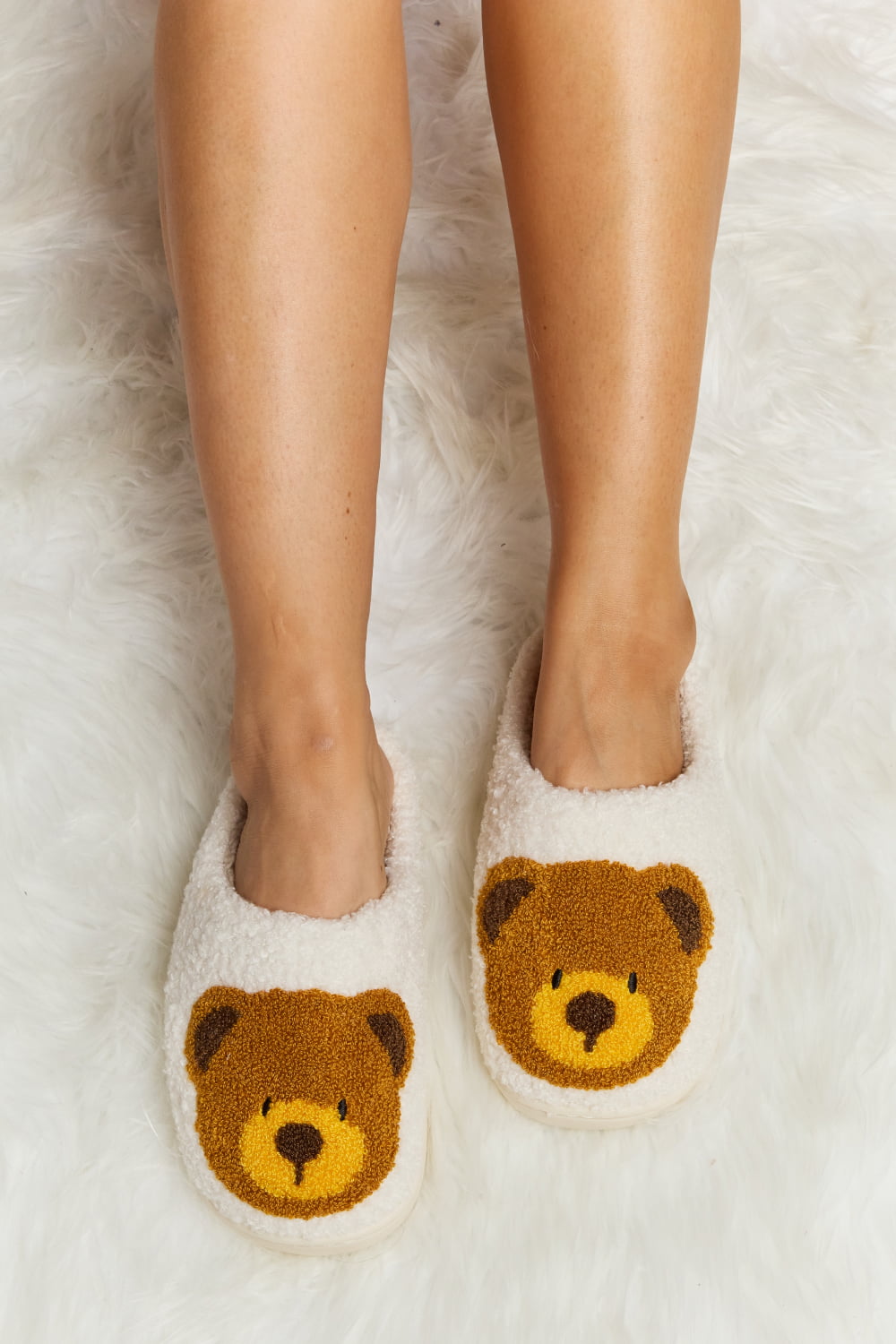 Melody Teddy Bear Print Plush Slide Slippers - Flyclothing LLC