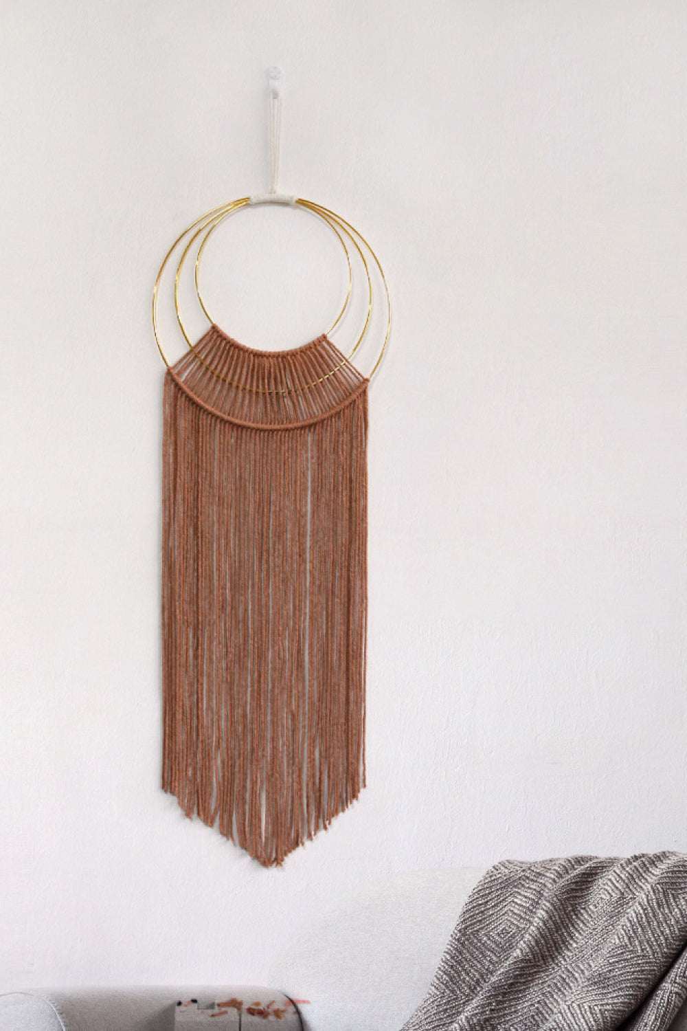 Brown & Yellow Macrame Ring Wall Hanging Yarn Hoop Hanging 