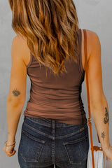 Notched Neck Ribbed Tank Top - Flyclothing LLC