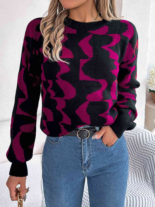 Round Neck Long Sleeve Sweater - Flyclothing LLC