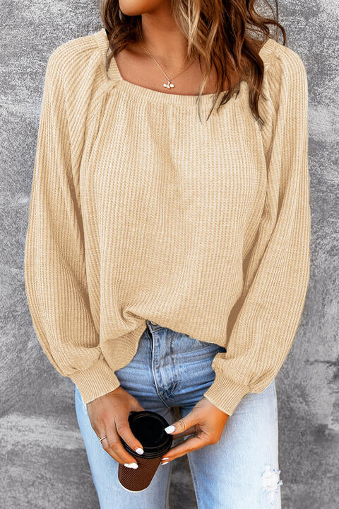 Square Neck Waffle-Knit Top - Flyclothing LLC