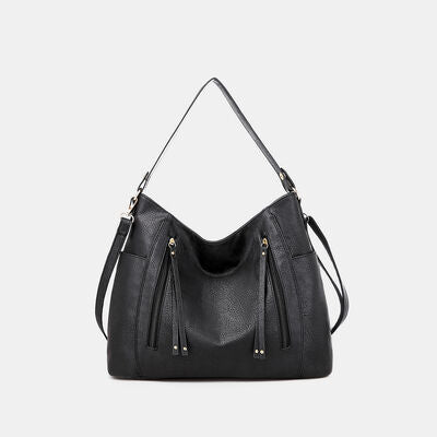 Textured PU Leather Tote Bag - Flyclothing LLC