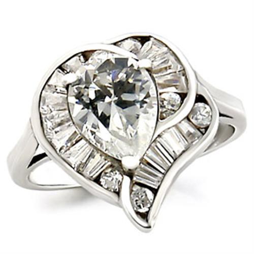 Alamode High-Polished 925 Sterling Silver Ring with AAA Grade CZ in Clear - Alamode