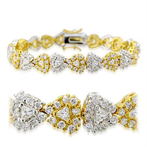 Alamode Gold+Rhodium Brass Bracelet with AAA Grade CZ in Clear - Flyclothing LLC