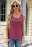 Decorative Button Round Neck Tank - Flyclothing LLC