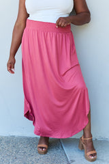 Doublju Comfort Princess Full Size High Waist Scoop Hem Maxi Skirt in Hot Pink - Flyclothing LLC