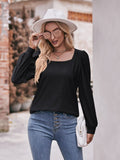 Eyelet Square Neck Puff Sleeve Blouse - Flyclothing LLC