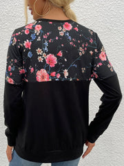 Floral Print Round Neck Dropped Shoulder Tee - Flyclothing LLC