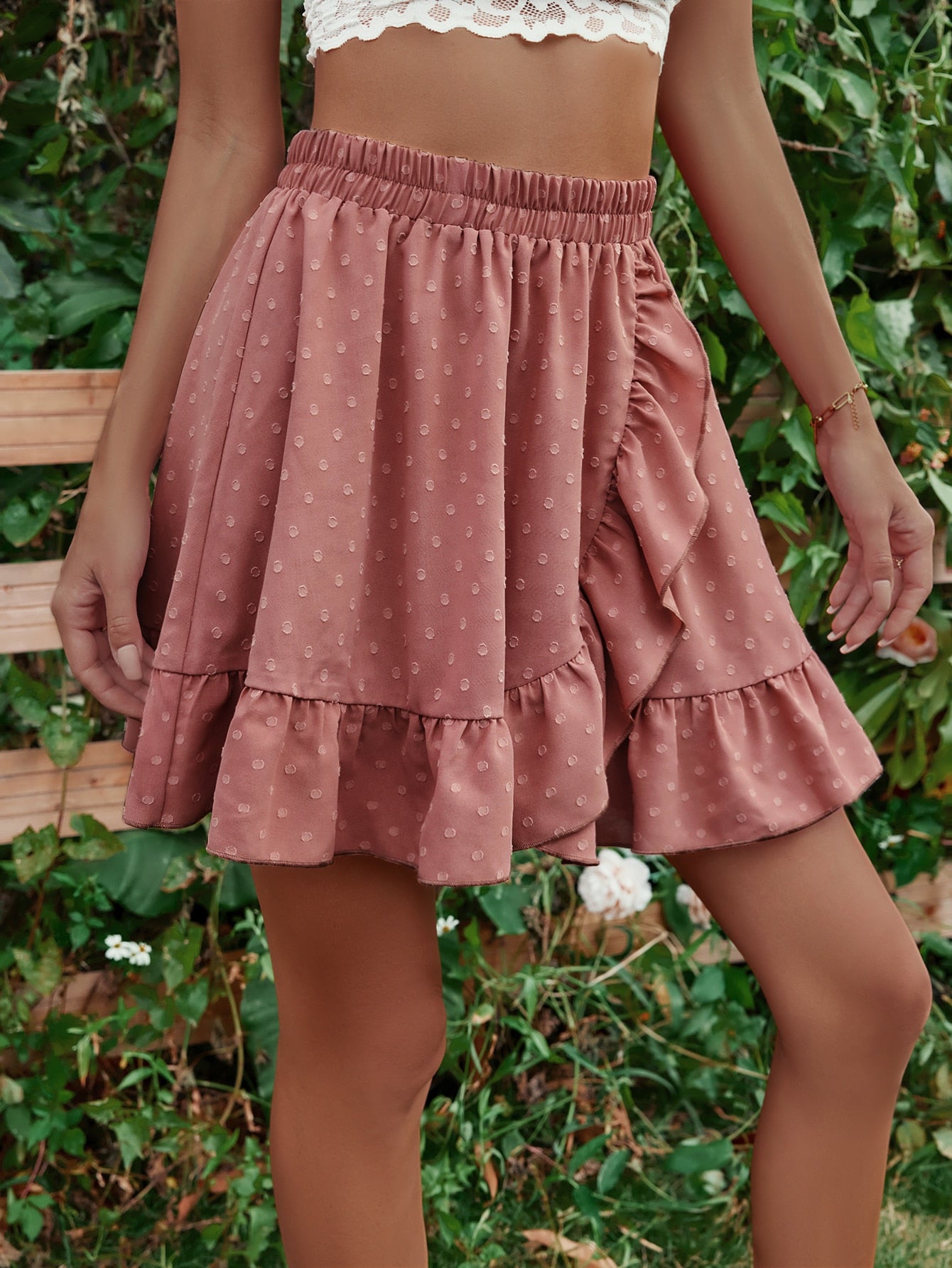 Ruffle Hem Elastic Waist Mini Skirt - Flyclothing LLC