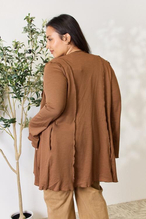 Culture Code Full Size Open Front Long Sleeve Cardigan - Cocoa Brown / S