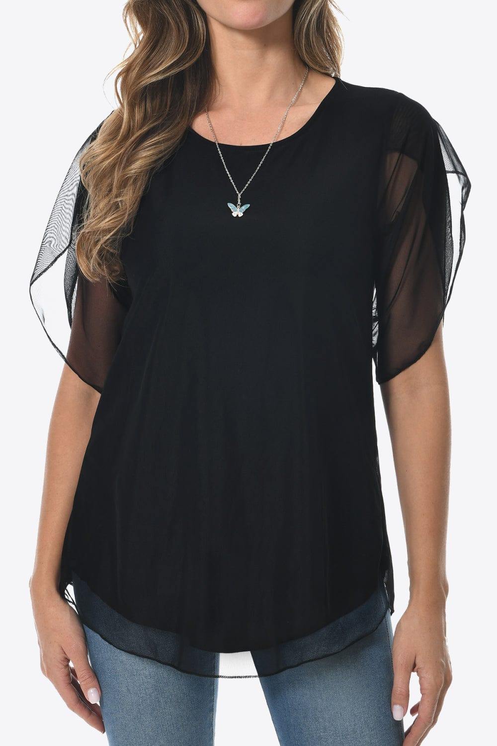 Round Neck Curved Hem Blouse - Trendsi