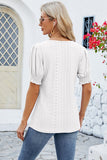 Eyelet Square Neck Short Sleeve T-Shirt - Flyclothing LLC