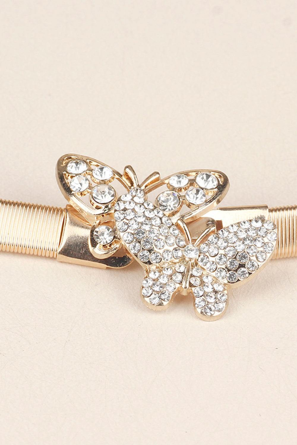 Rhinestone Butterfly Elastic Metal Belt - Trendsi