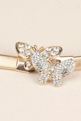 Rhinestone Butterfly Elastic Metal Belt - Trendsi