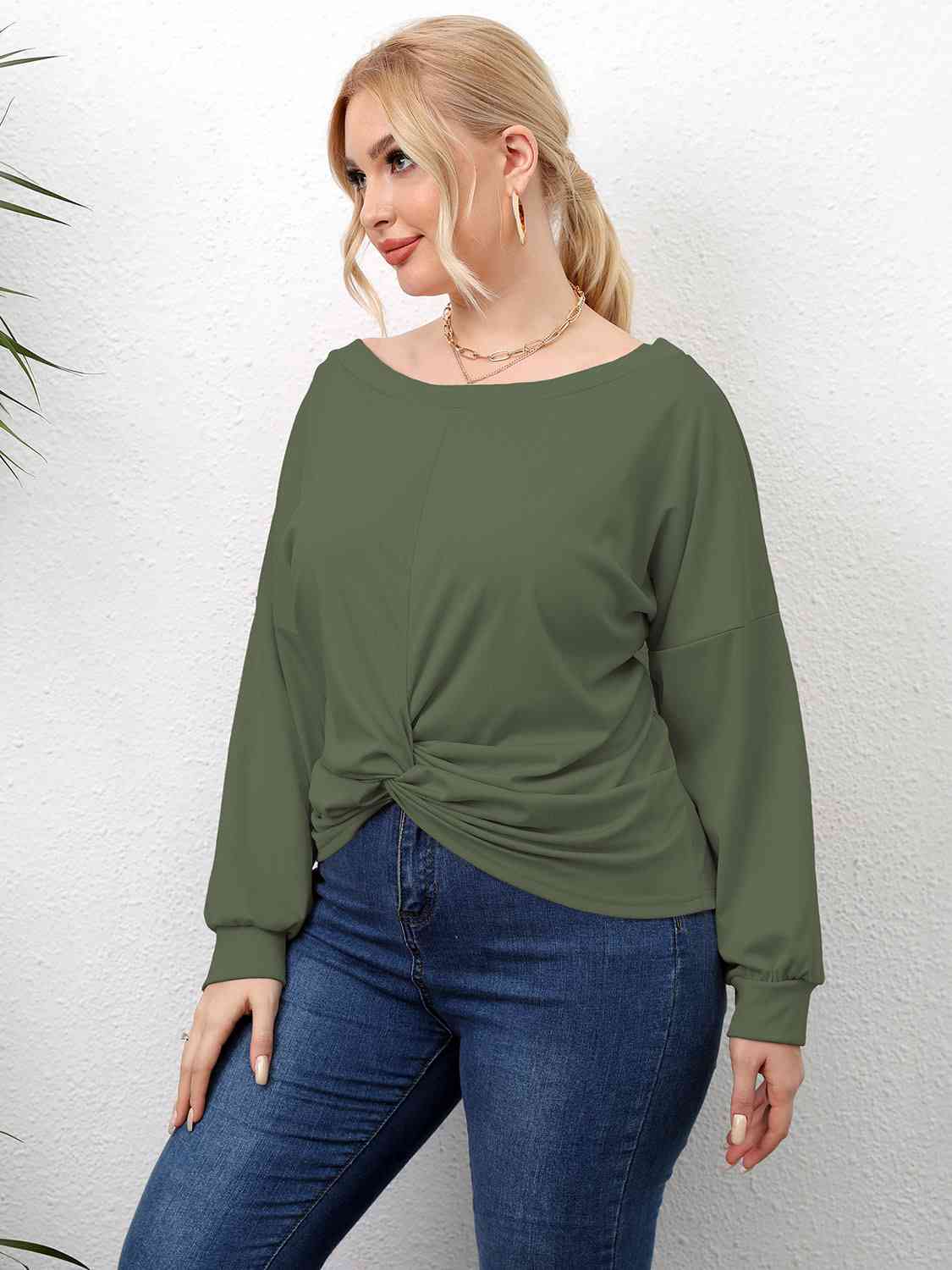 Plus Size Twisted Drop Shoulder T-Shirt - Flyclothing LLC