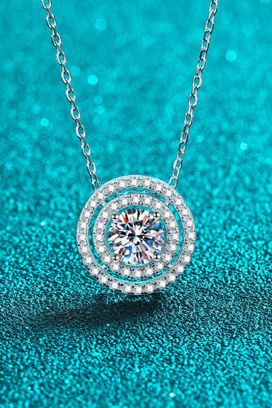 Moissanite Round Pendant Rhodium-Plated Necklace - Flyclothing LLC