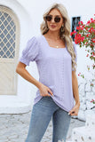 Eyelet Square Neck Short Sleeve T-Shirt - Flyclothing LLC