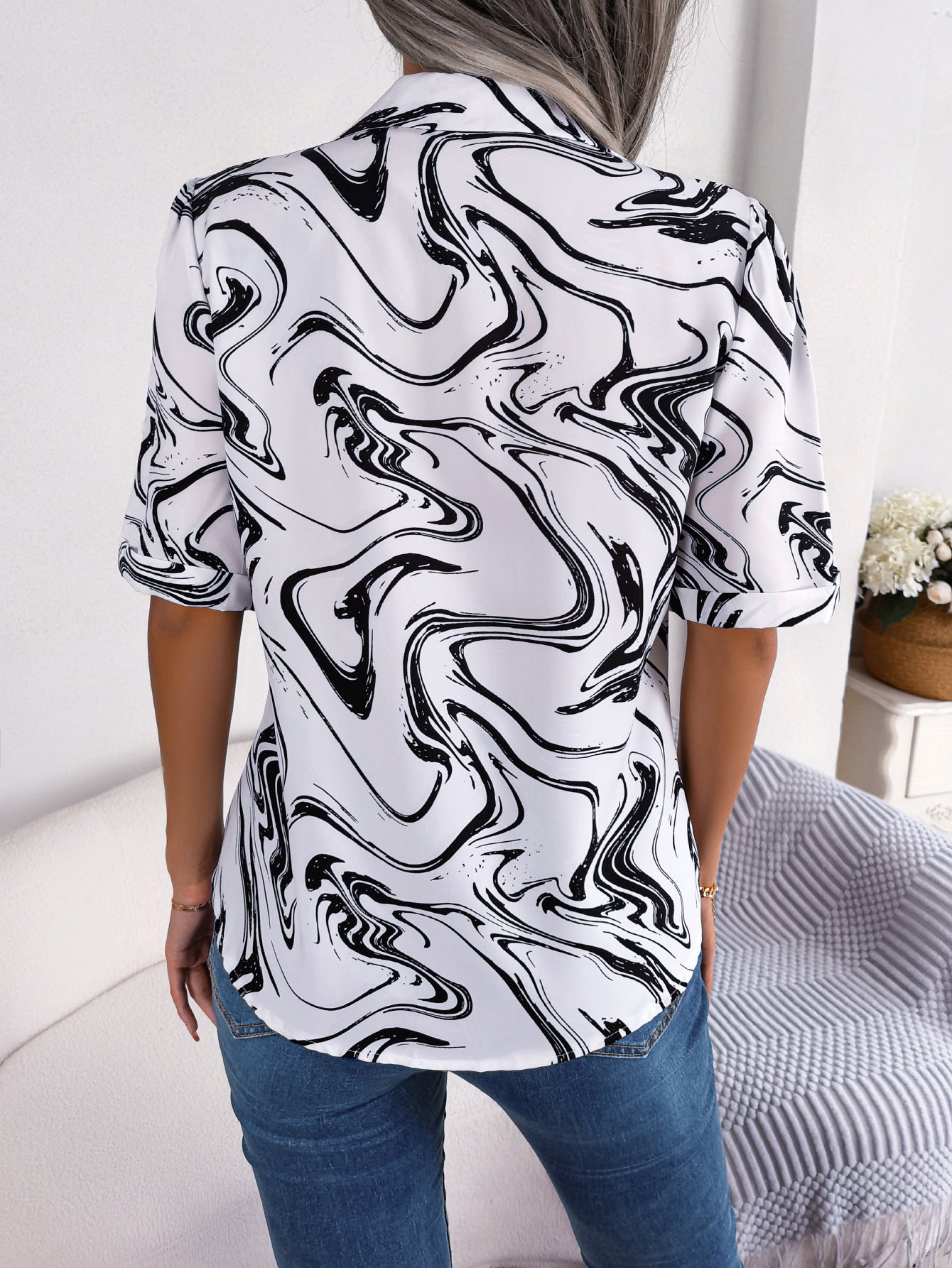 Printed Lapel Collar Shirt - Flyclothing LLC