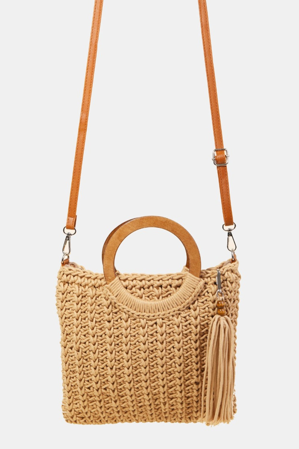 Fame Crochet Knit Convertible Tote Bag with Tassel - Flyclothing LLC