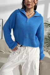 Quarter Zip Dropped Shoulder Sweater - Flyclothing LLC