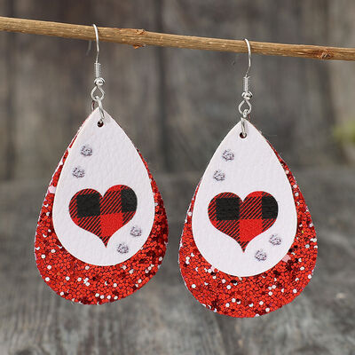 Heart Sequin Leather Teardrop Earrings - Trendsi