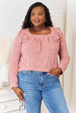 Double Take Square Neck Ruffle Shoulder Long Sleeve T-Shirt - Flyclothing LLC