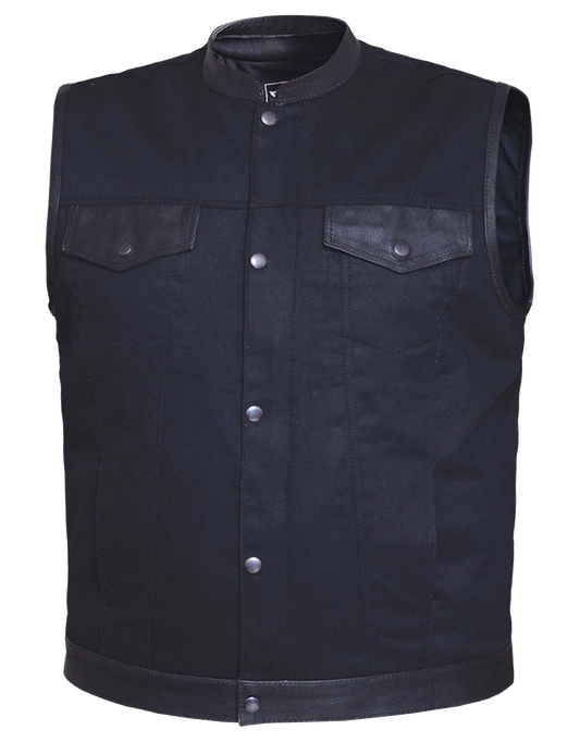 Unik International Mens Denim Leather Club Vest