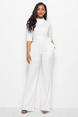 Mock Neck Tie-Waist Half Sleeve Jumpsuit - Flyclothing LLC