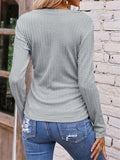 Textured Ruched V-Neck Long Sleeve T-Shirt - Trendsi