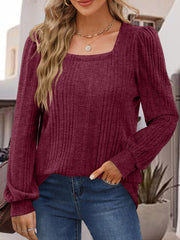 Square Neck Long Sleeve Top - Flyclothing LLC