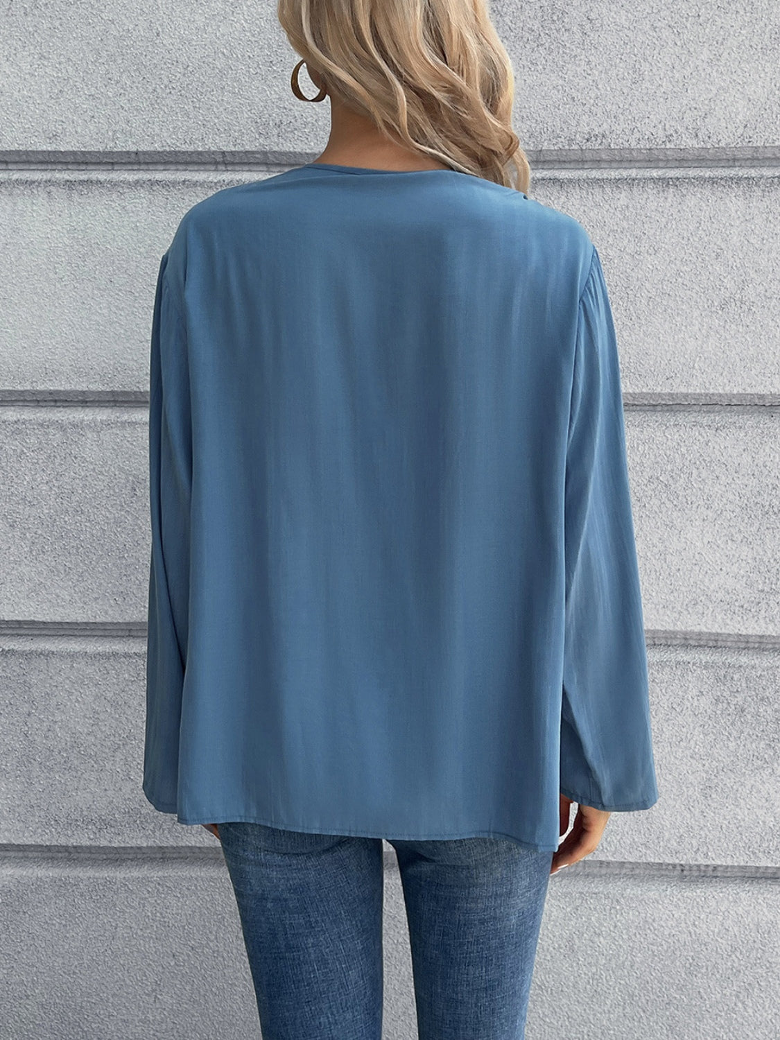 Half Button Long Sleeve Blouse - Flyclothing LLC