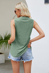 Notched Neck Curved Hem Eyelet Tank - Flyclothing LLC