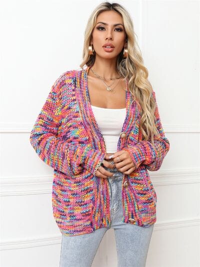 Button Up Dropped Shoulder Cardigan - Flyclothing LLC