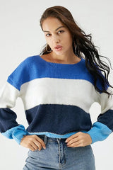 Color Block Dropped Shoulder Sweater - Trendsi