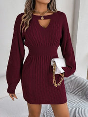 Cable-Knit Cutout Round Neck Slit Sweater - Flyclothing LLC