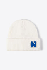 Letter N Patch Cuffed Knit Beanie - Flyclothing LLC