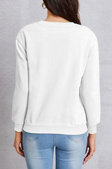 Round Neck Dropped Shoulder Sweatshirt - Trendsi