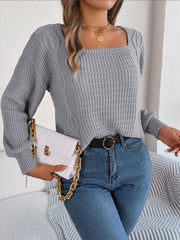 Square Neck Mixed Knit Sweater - Flyclothing LLC