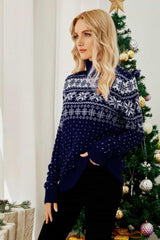 Christmas Snowflake Fair Isle Turtleneck Sweater - Trendsi